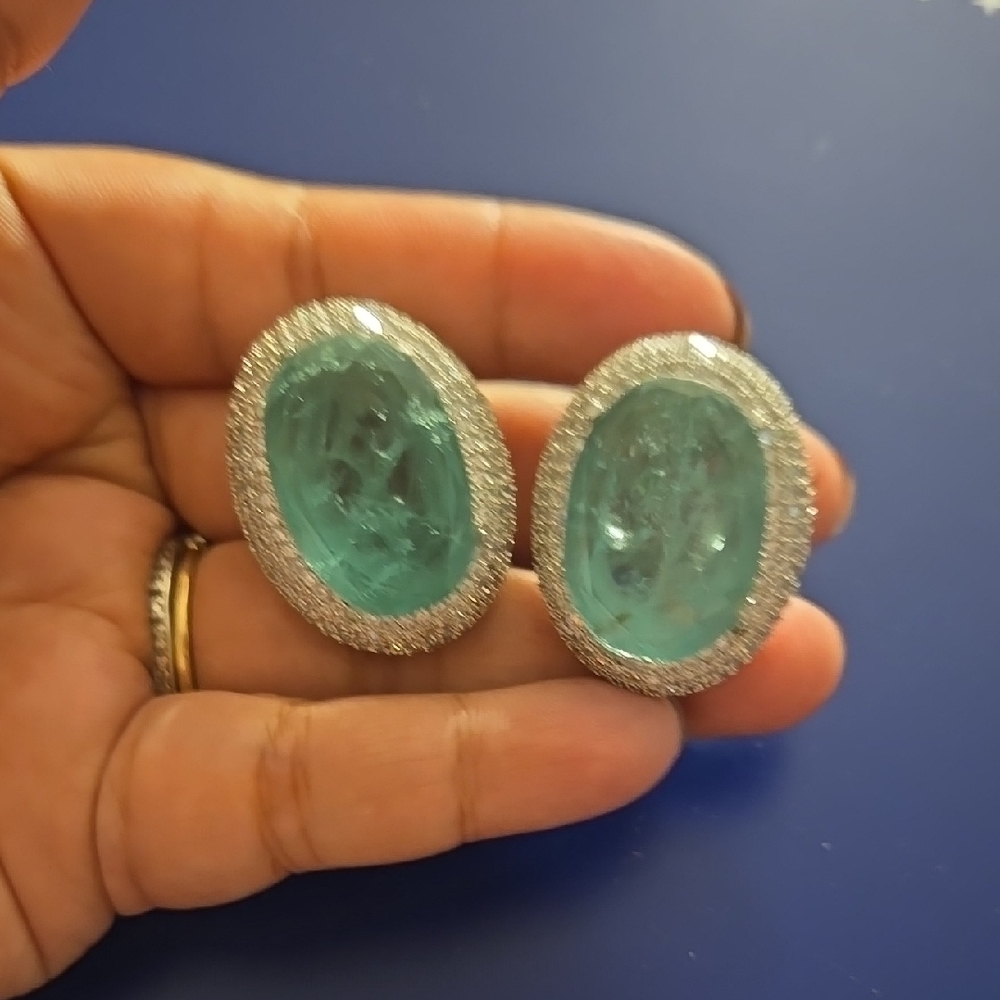 Elegant Silver and Sea Green Blue Earrings